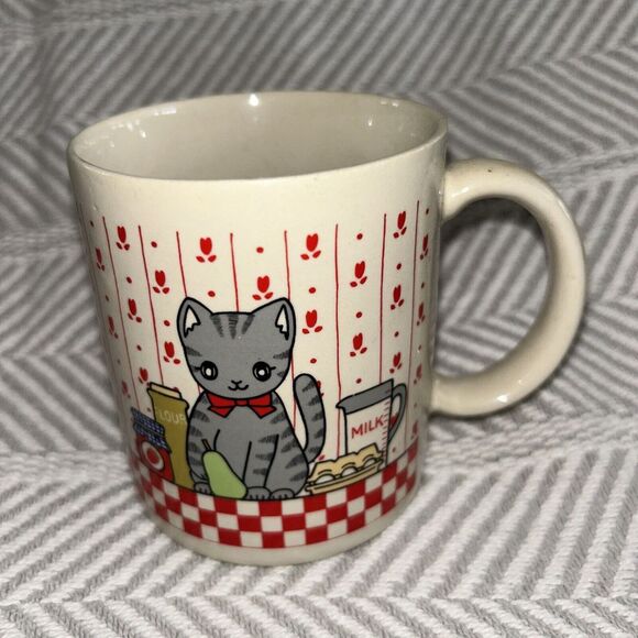 Vintage 70s 80s Japanese Cat In The Kitchen Porcelain‎ Coffee Mug Cup Tea Japan - Picture 1 of 5